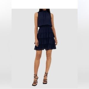 1.state Sleeveless Smocked Neck Dress with Ruffle Tiered Skirt - Blue